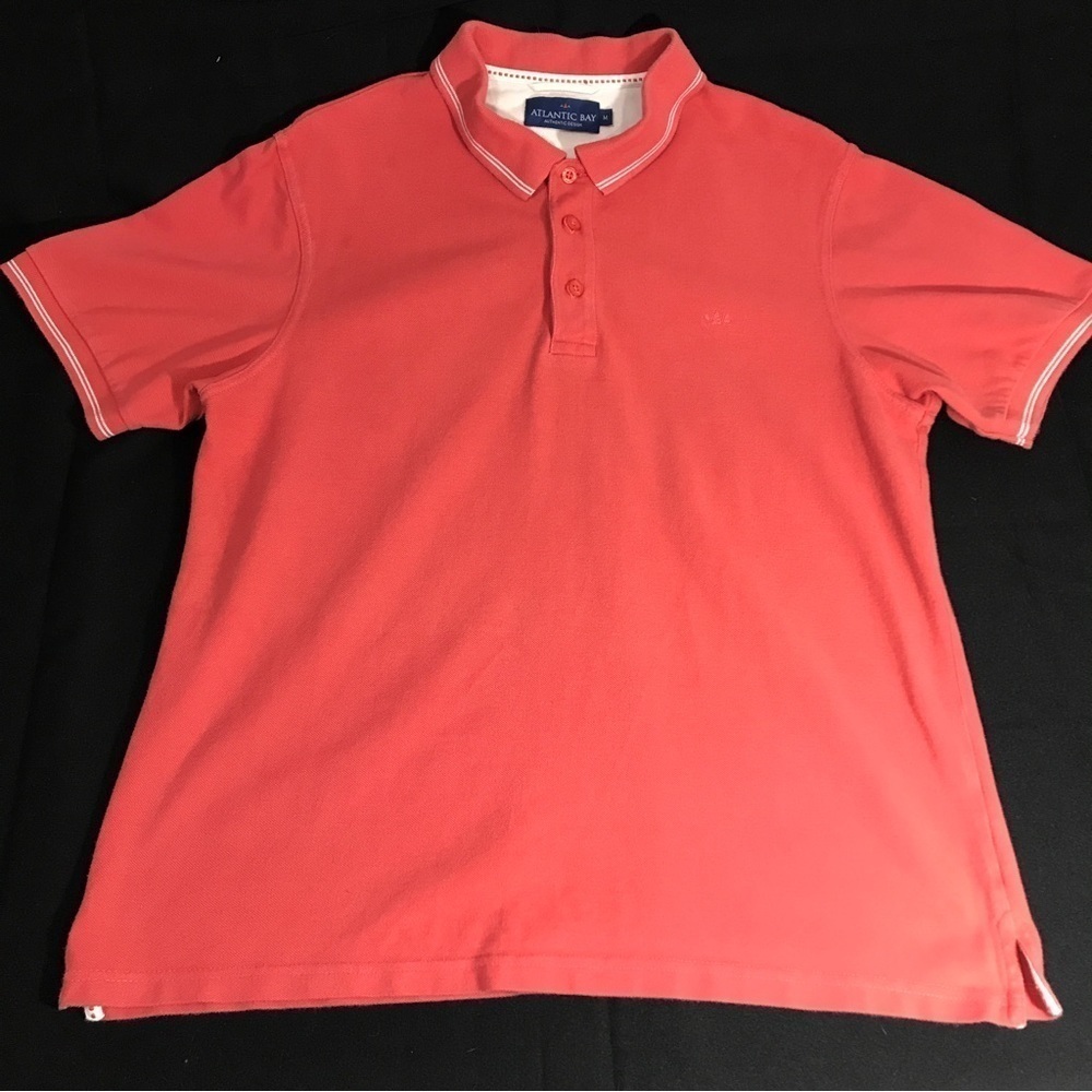Atlantic Bay Coral Orange Polo Cotton Pullover Shirt Medium